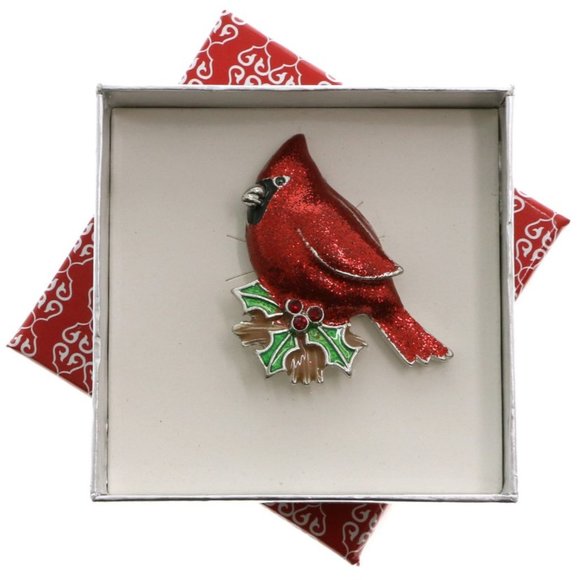 Red Cardinal Sparkling Brooch with Crystal Embellishments - Picture 1 of 2